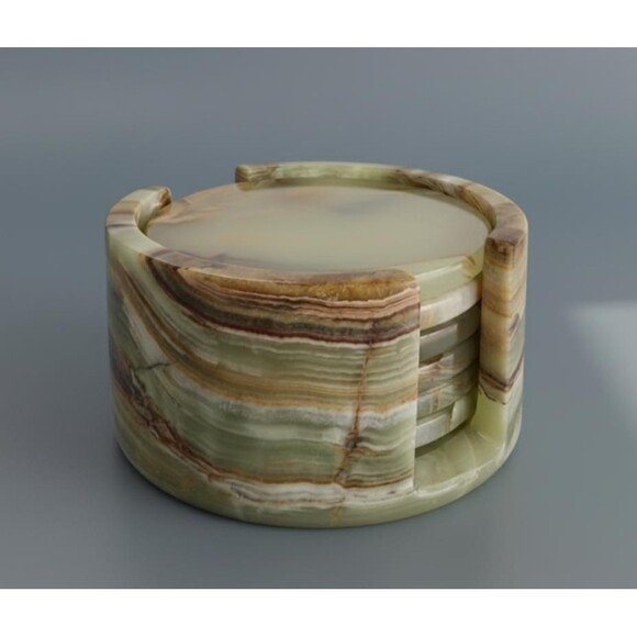 Onyx Coaster Set with Holder | Natural Stone Coasters | Marble Drink Coasters - Picture 3 of 12